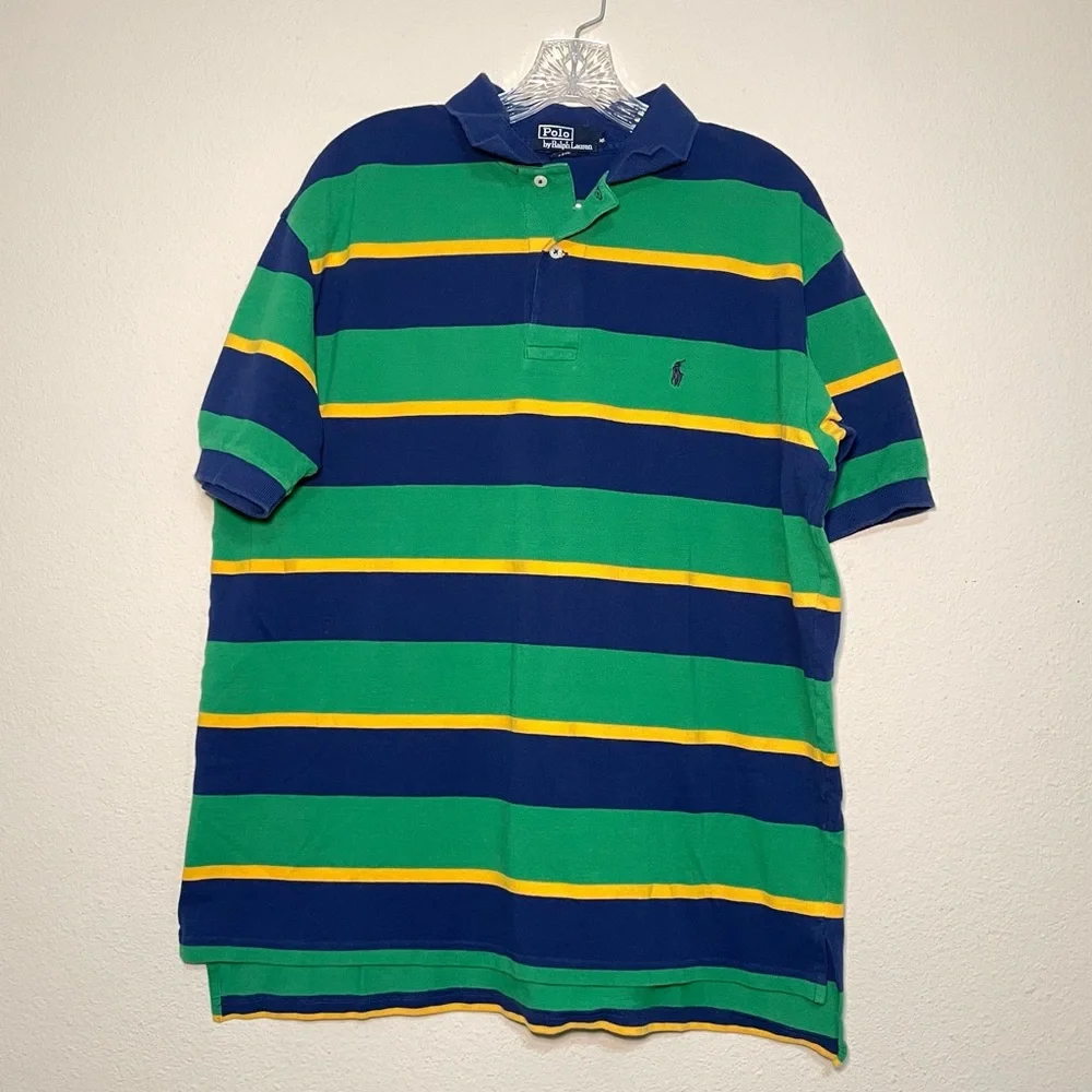 Vintage Polo Ralph Lauren Mens Polo Stripe Short Sleeve Shirt Size XL Multicolor